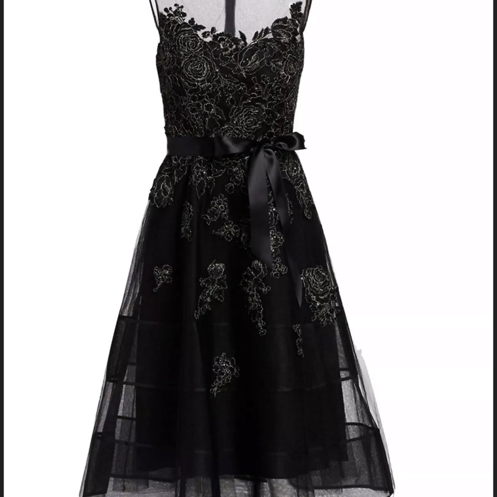 Teri Jon cocktail black with silver flowers dress - Picture 5 of 6